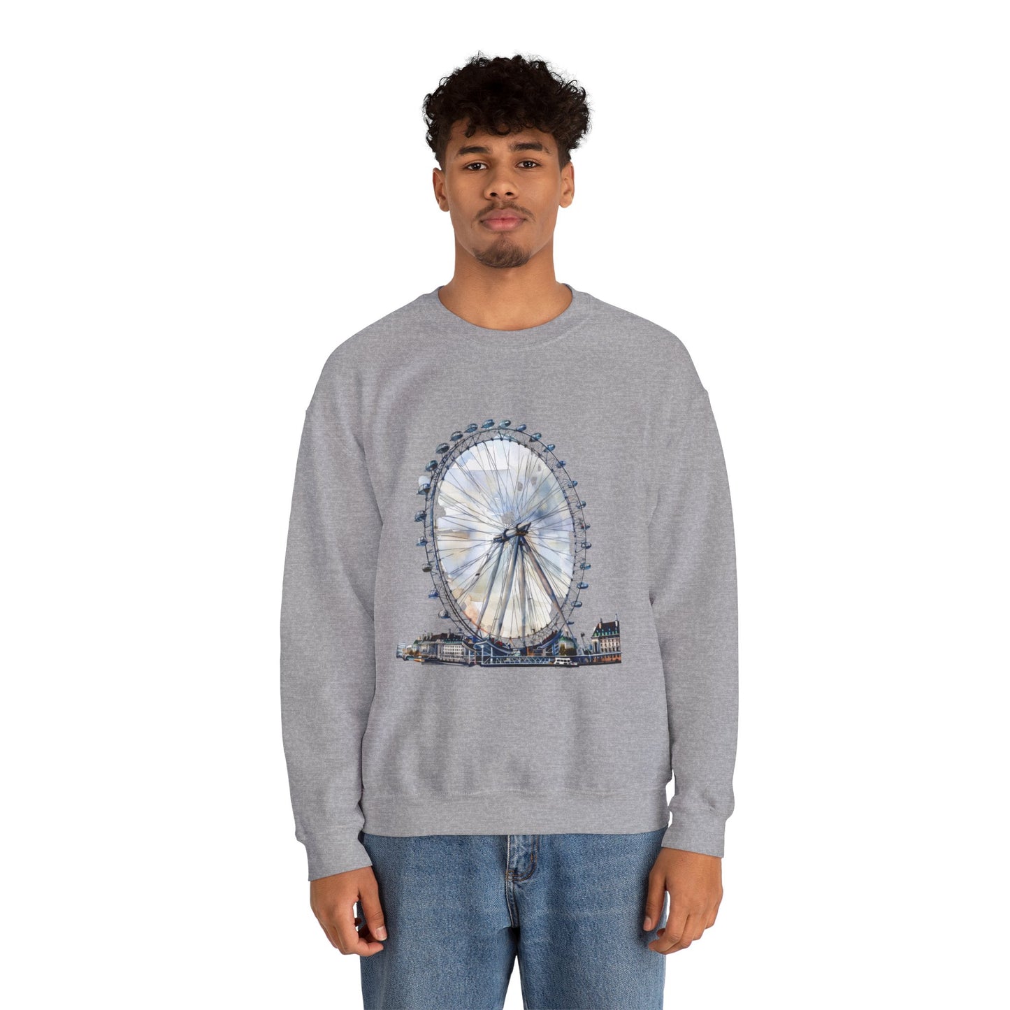 Unisex Heavy Blend™ Crewneck Sweatshirt Relaxed - London Eye Ferris Wheel and Cityscape View