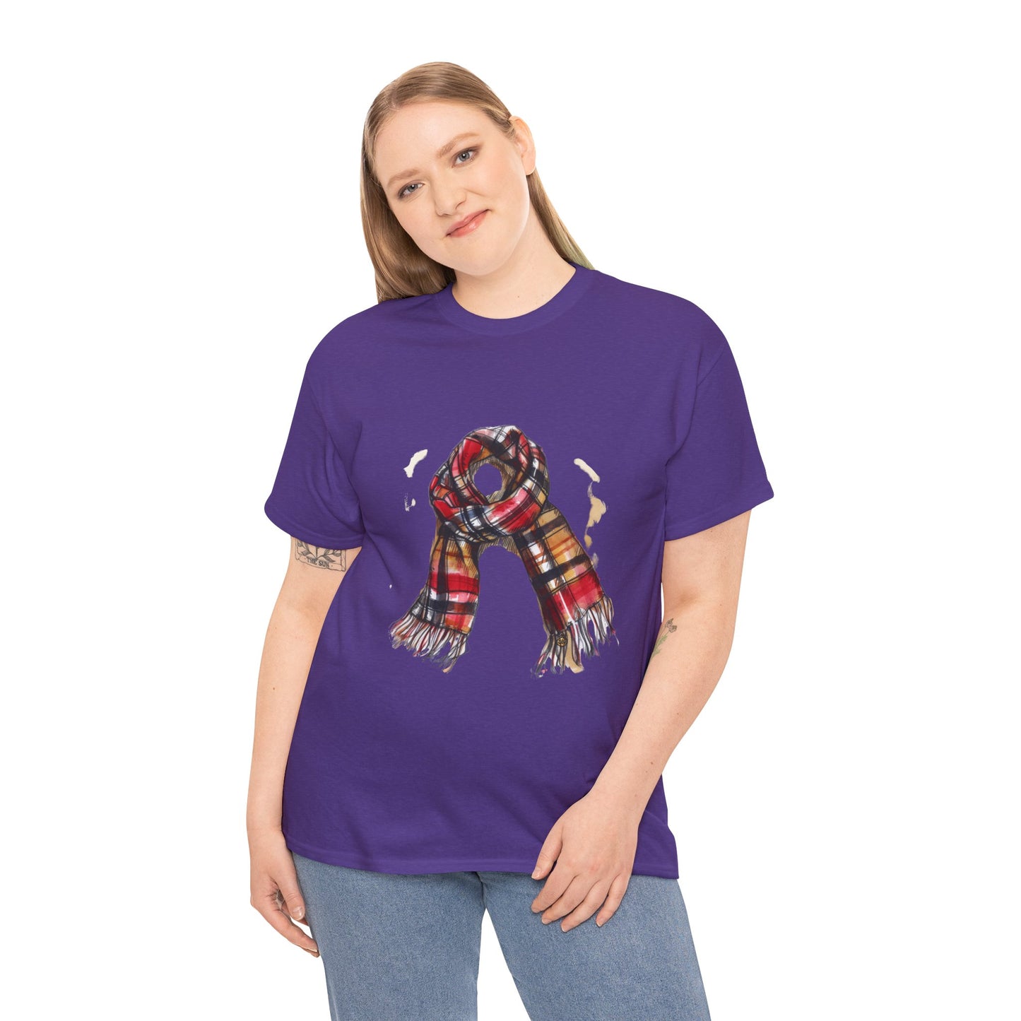 Unisex Heavy Cotton Tee - Plaid Scarf Design