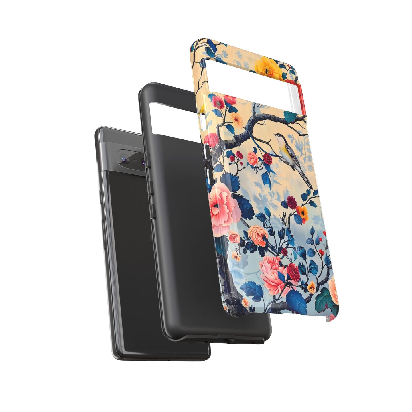 Floral Phone Case, Tough Cases with Bird and Flower Design, Trendy Accessory, Gift for Nature Lovers, Stylish Protection