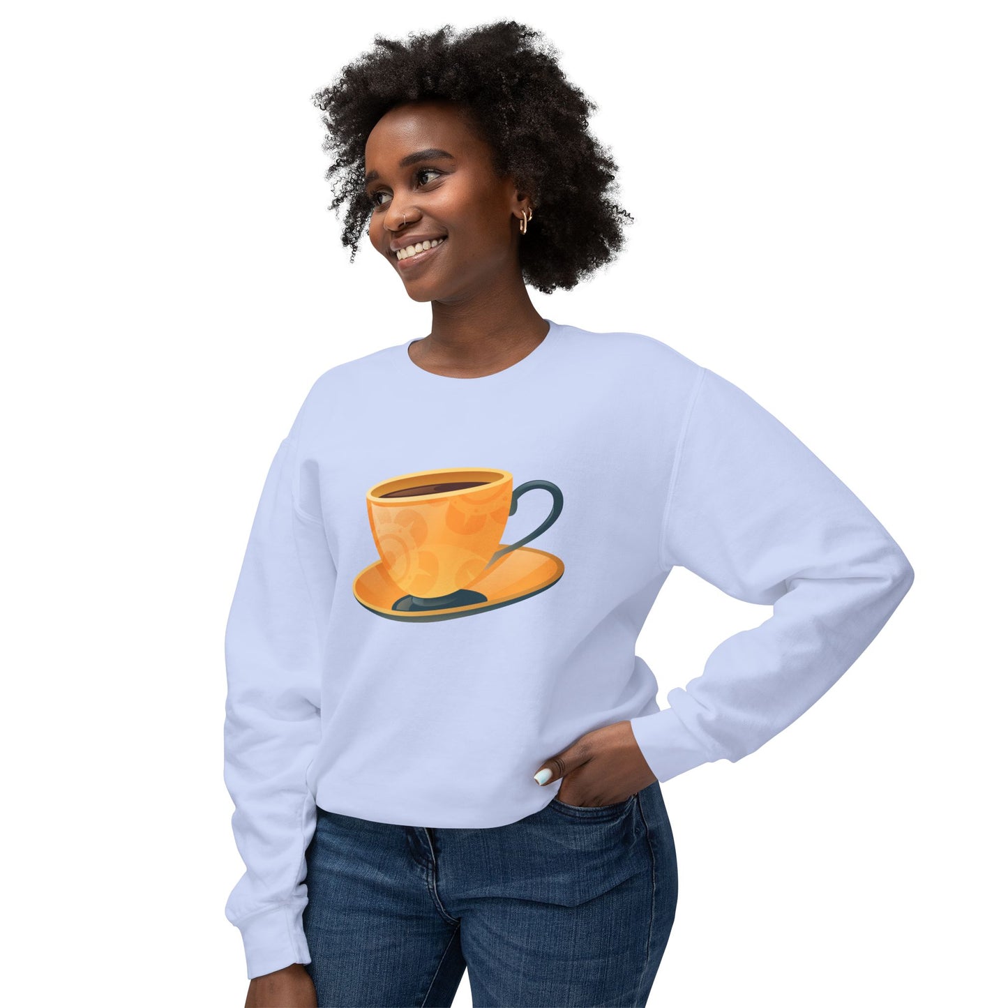 Unisex Lightweight Crewneck Sweatshirt - Elegant British Tea Cup - Classic Tea Time Style
