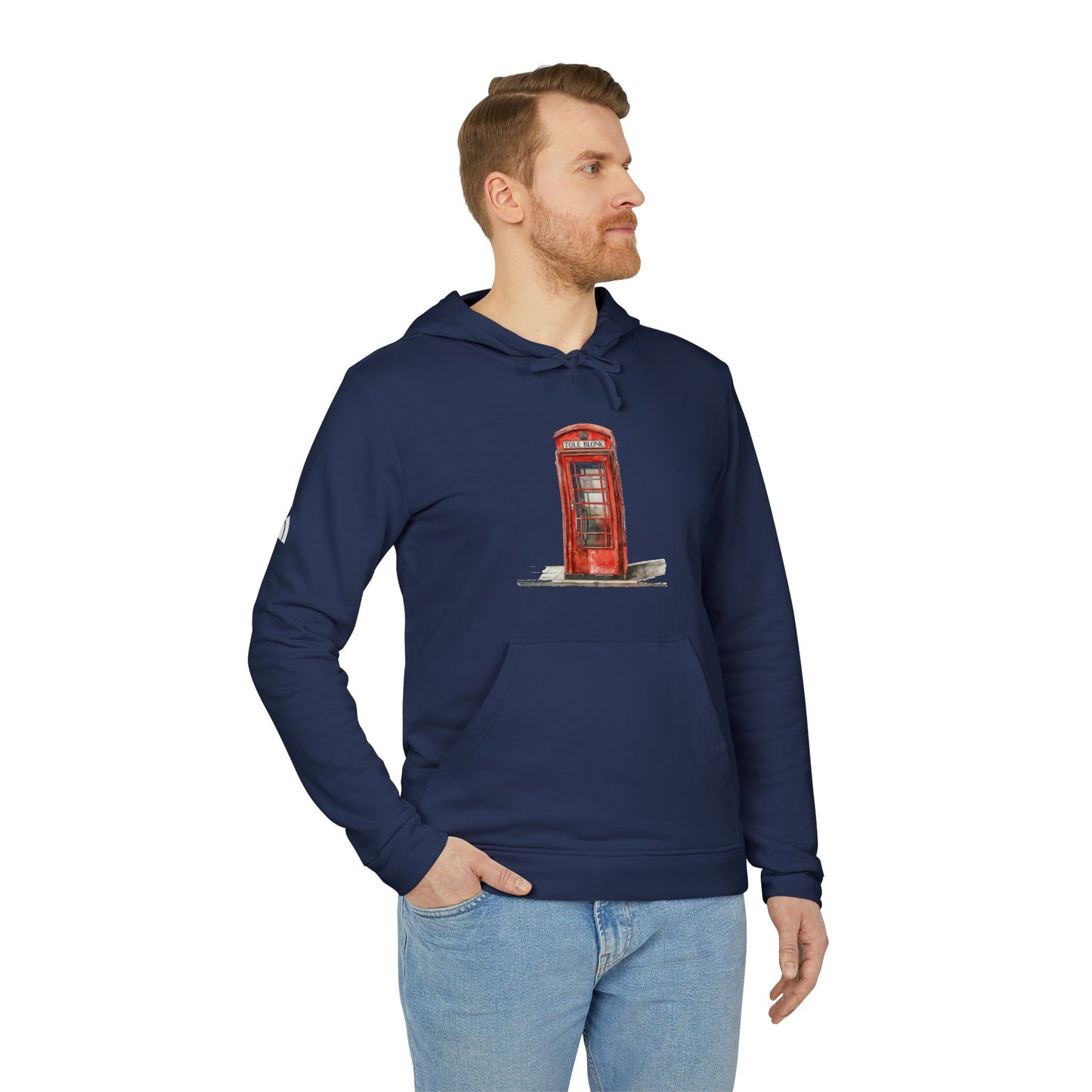 adidas Unisex Fleece Hoodie - Iconic British Public Telephone - Classic Red Phone Box