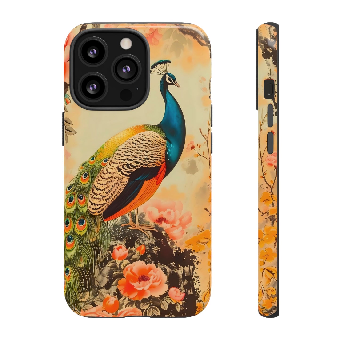 Peacock Phone Case, Tough Phone Cover, Unique Phone Accessory, Floral Design, Gift for Bird Lovers, Spring Decor