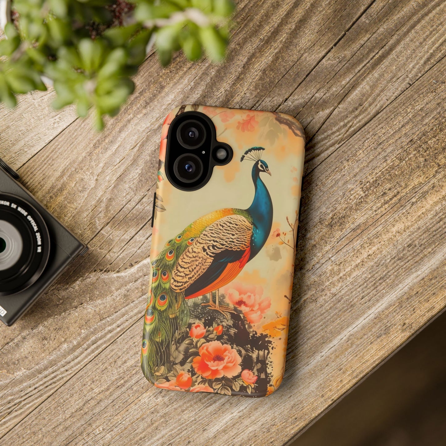 Peacock Phone Case, Tough Phone Cover, Unique Phone Accessory, Floral Design, Gift for Bird Lovers, Spring Decor