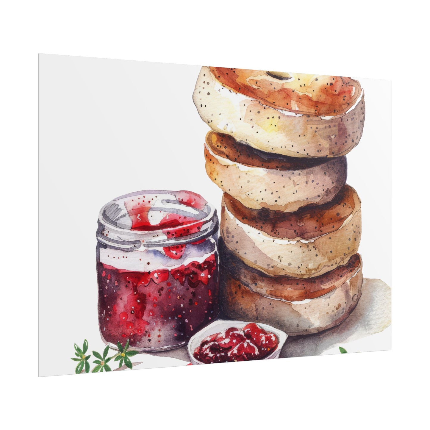 Breakfast Bagel Art Print, Foodie Decor, Kitchen Wall Art, Rolled Poster, Unique Food Gift, Home Cooking Decor