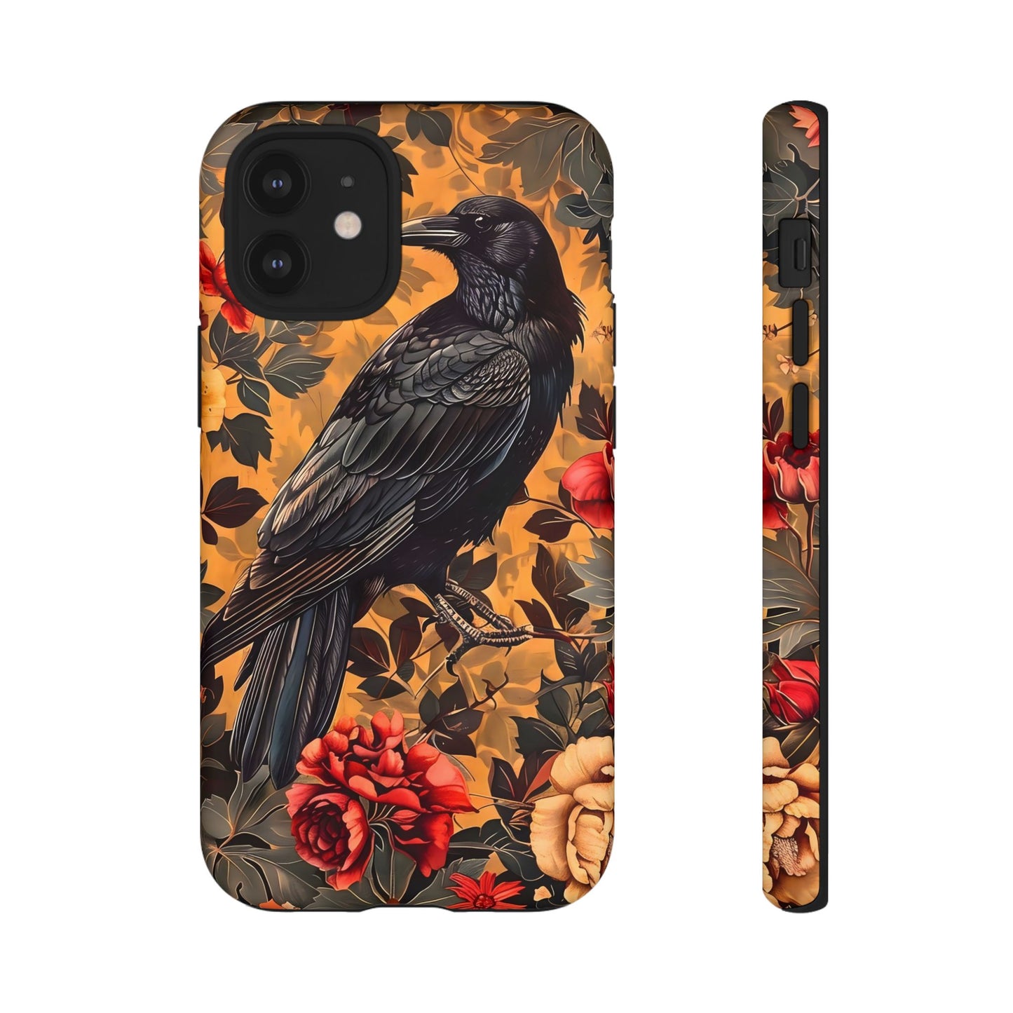 Raven Floral Phone Case - Tough Cases, Blackbird Decor, Gift for Nature Lovers, Bird Themed Accessories, Unique Phone Cover