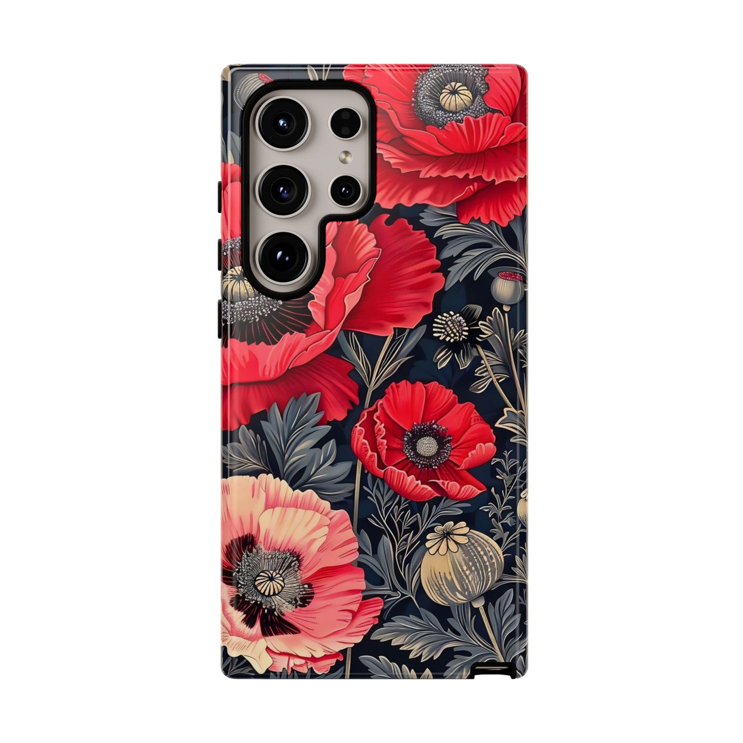Floral Phone Case with Artistic Poppies, Tough Cases, Flower Design, Nature Lover Gift, Customizable Mobile Cover, Stylish Phone Accessories