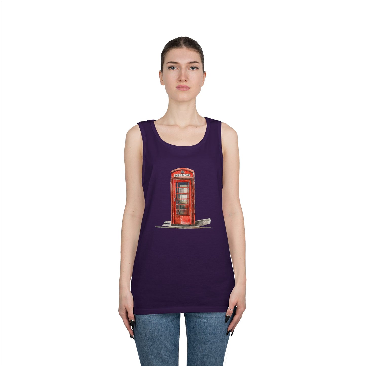 Unisex Heavy Cotton Tank Top - Iconic British Public Telephone - Classic Red Phone Box Design