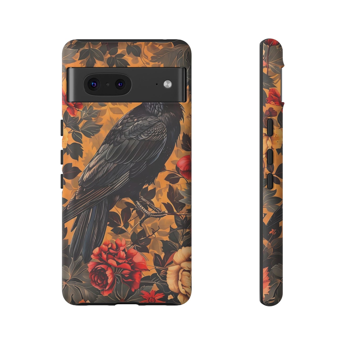 Raven Floral Phone Case - Tough Cases, Blackbird Decor, Gift for Nature Lovers, Bird Themed Accessories, Unique Phone Cover