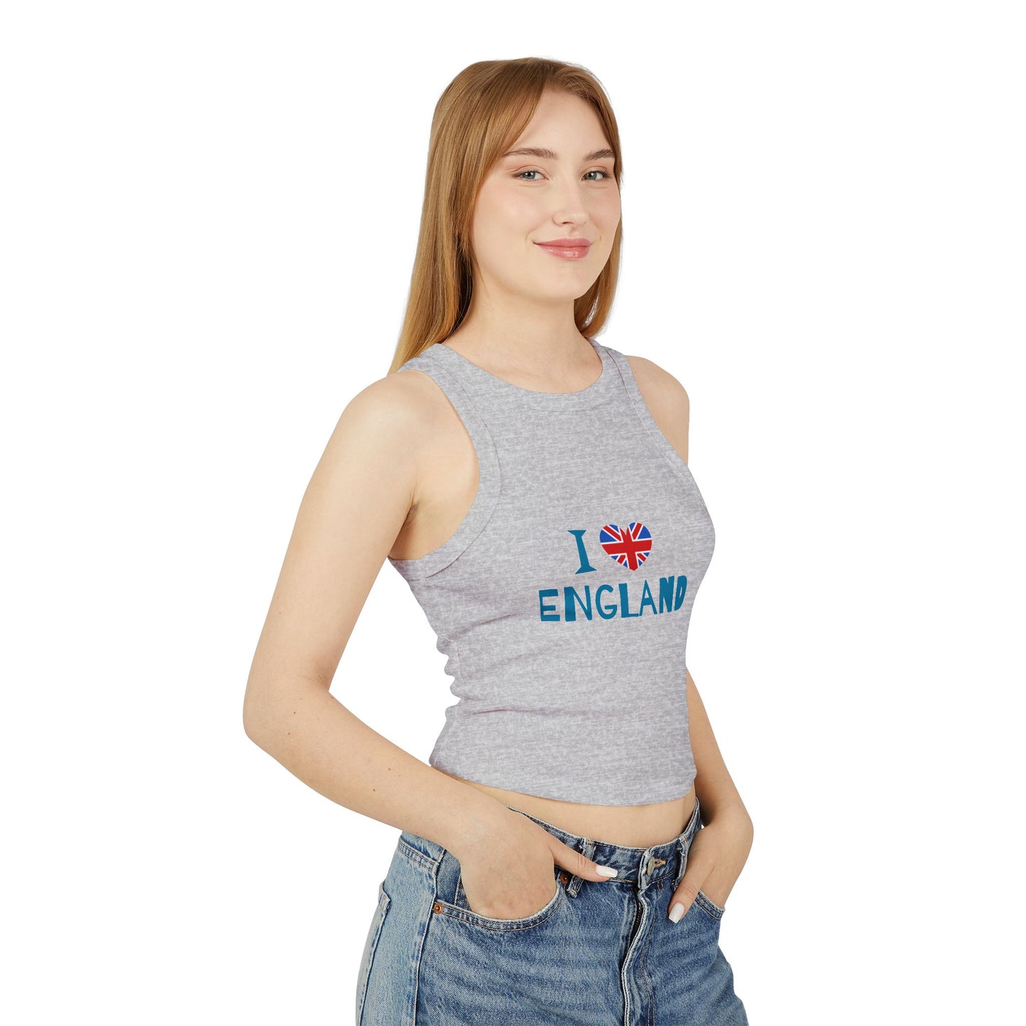 Women's Micro Rib Racer Tank Top - I Love England - Union Jack Heart Design