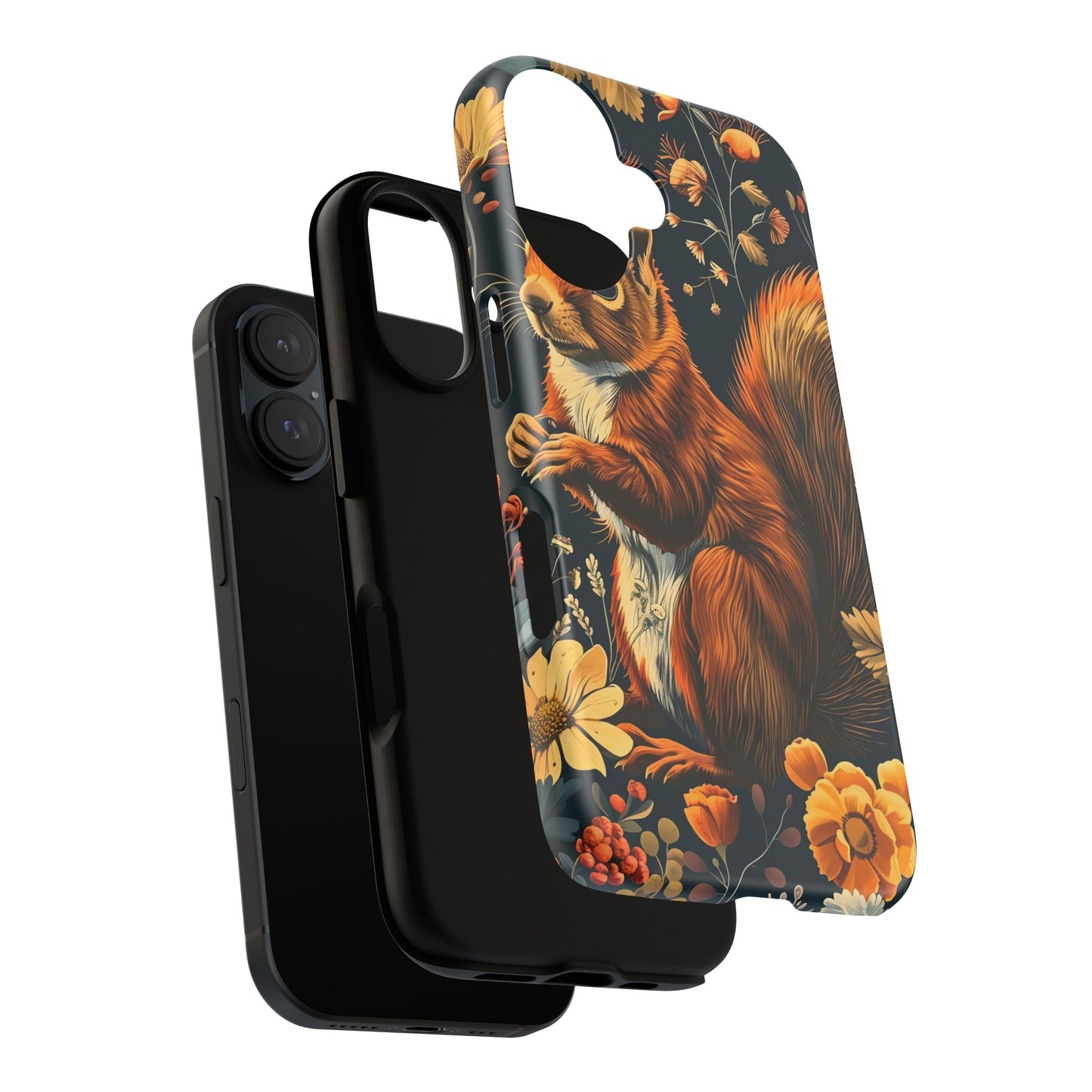Squirrel Floral Phone Case, Tough Cases for Nature Lovers, Cute Animal Design, Fall Aesthetic, Perfect Gift for Her