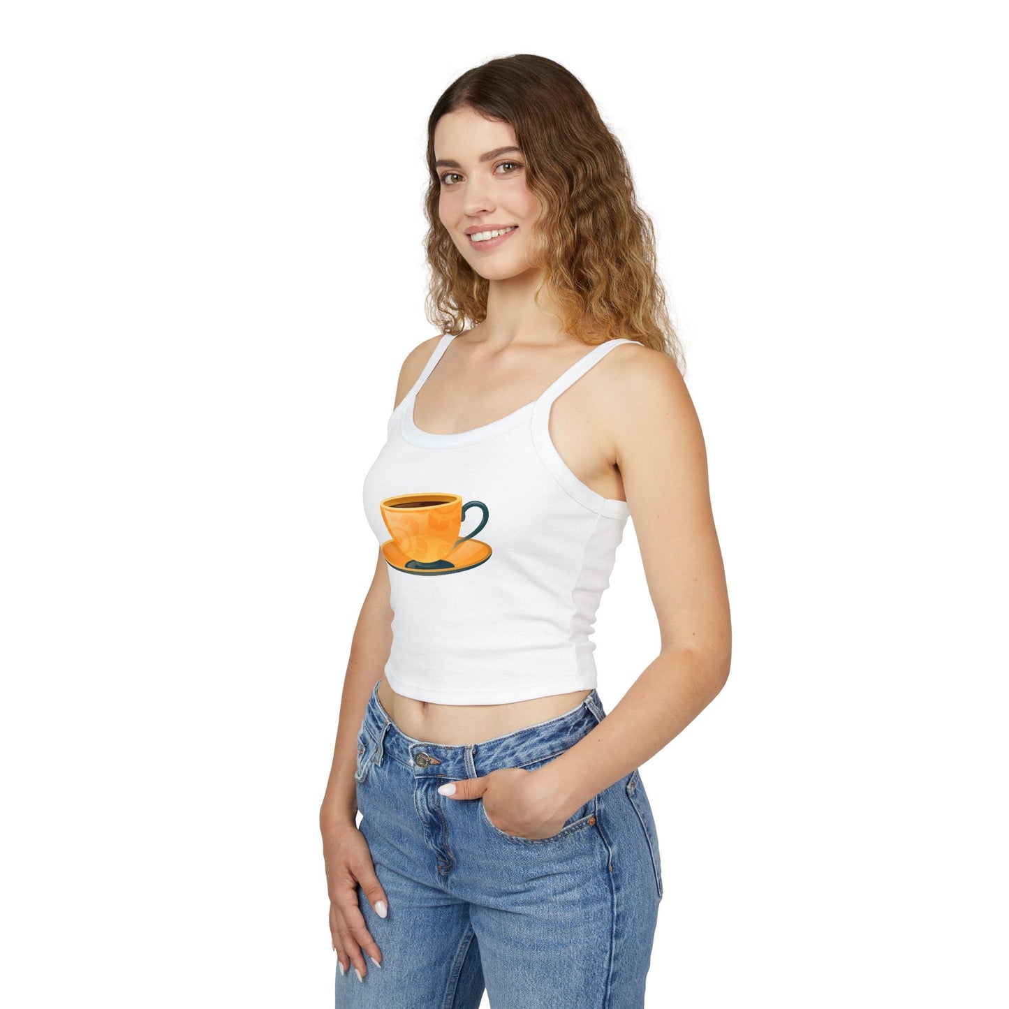 Women's Spaghetti Strap Tank Top - Classic British Tea Kettle - Timeless Elegance in Tea Time