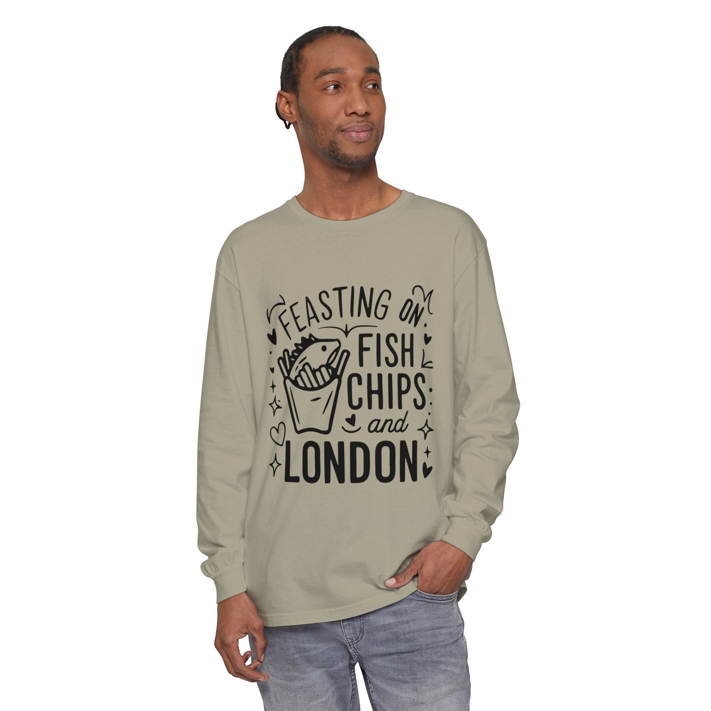 Unisex Garment-dyed Long Sleeve T-Shirt - Chips Fish and London