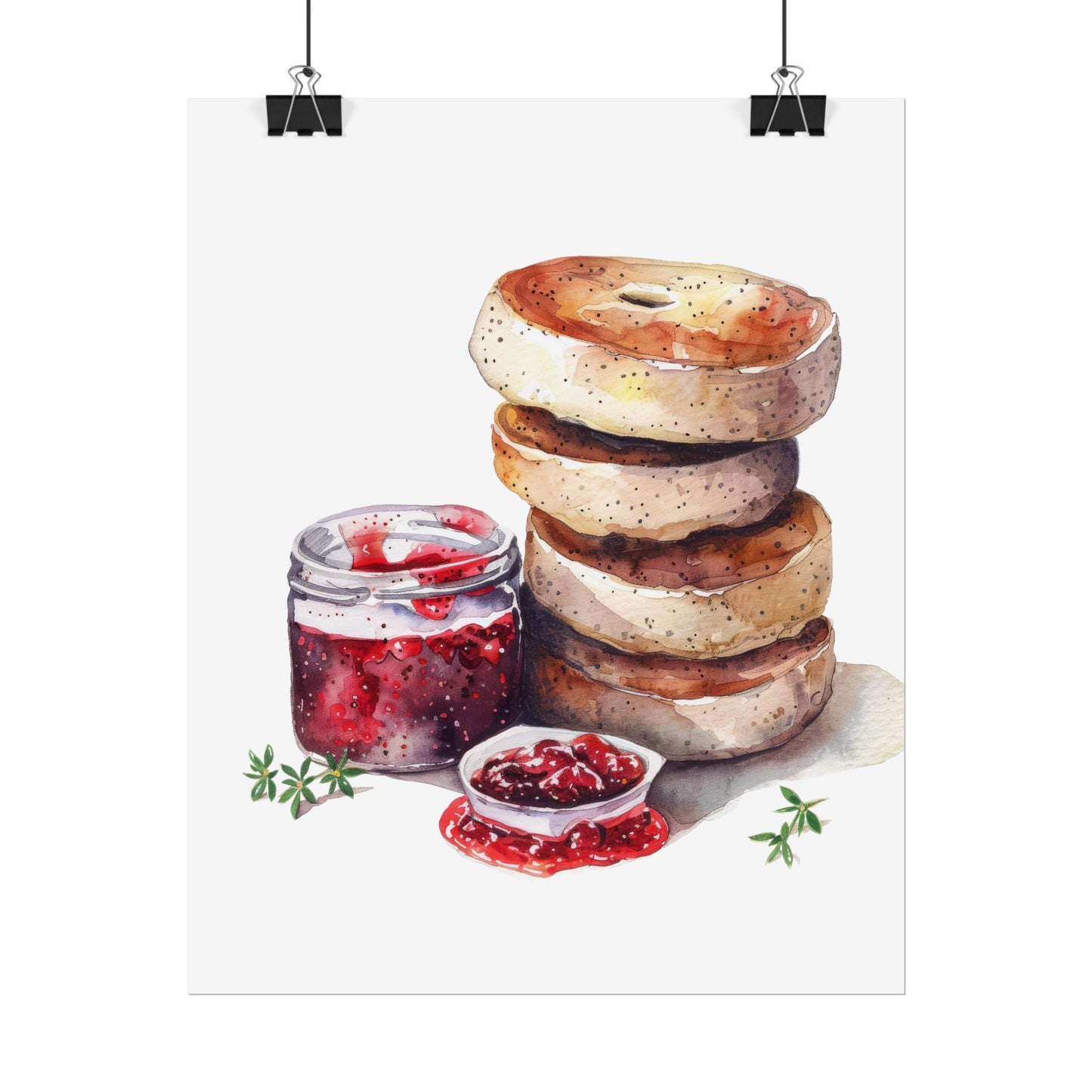 Breakfast Bagel Art Print, Foodie Decor, Kitchen Wall Art, Rolled Poster, Unique Food Gift, Home Cooking Decor