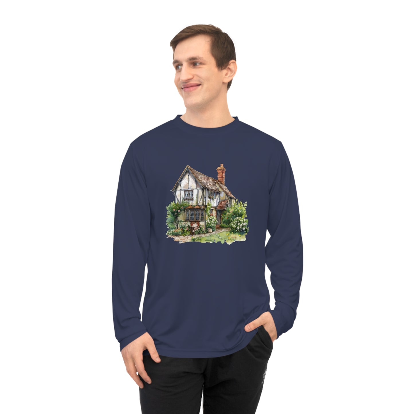 Unisex Performance Long Sleeve Shirt - Cottage Charm - A British Homestead