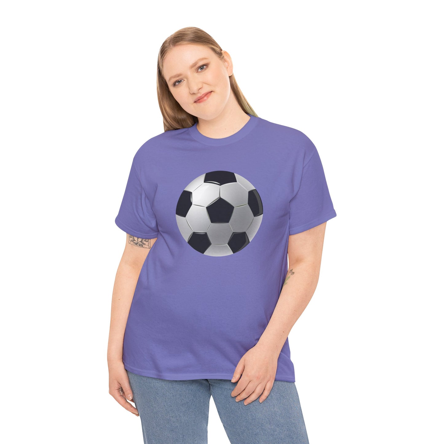 Unisex Heavy Cotton Tee - Dynamic Football Design - Sports Passion and Energy