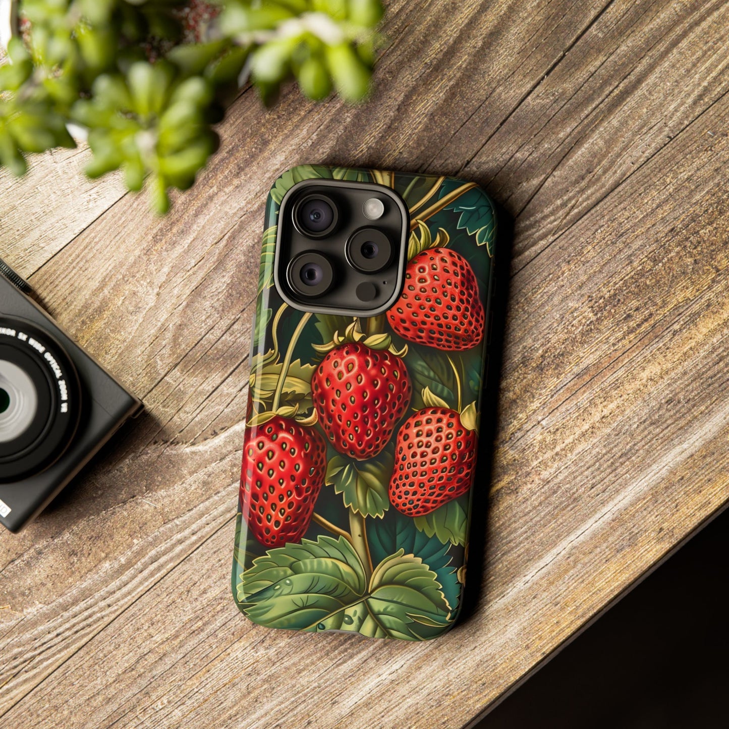 Strawberry Phone Case, Tough Berry Case, Floral Phone Cover, Cute Smartphone Shell, Nature-Inspired Gift