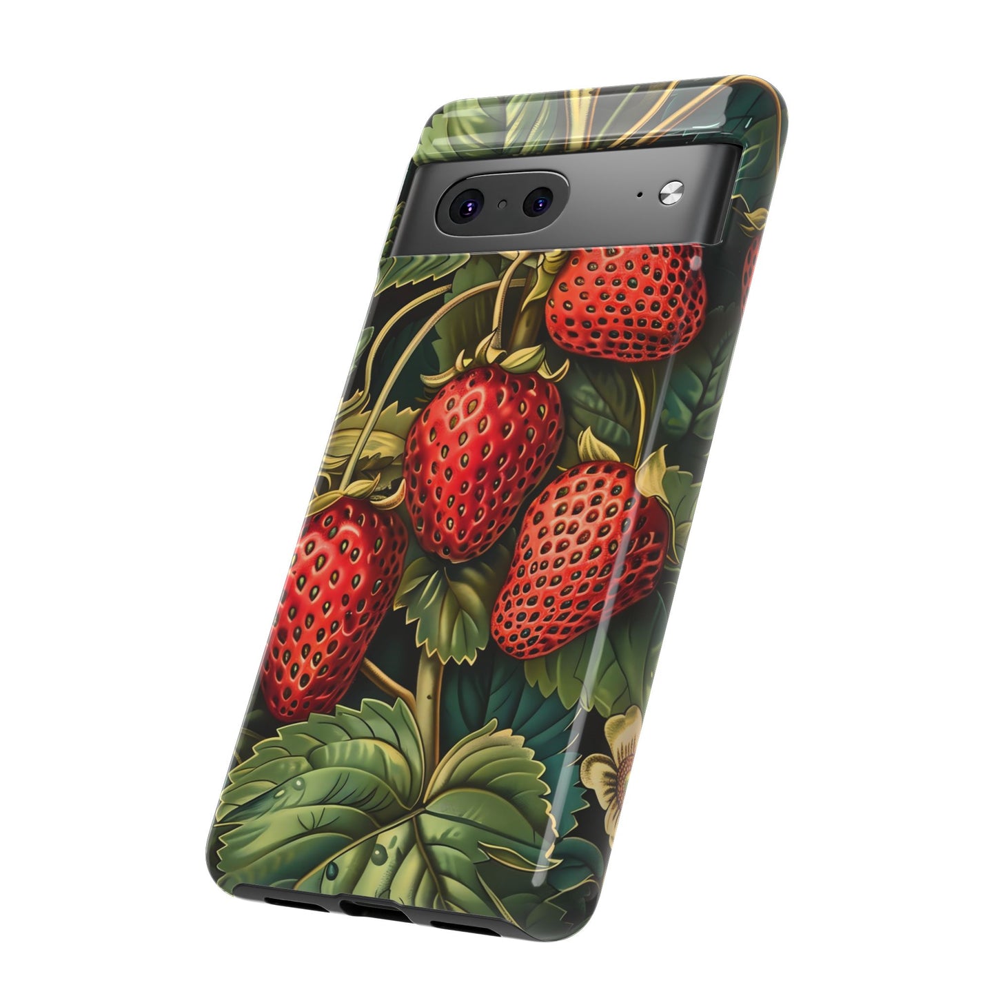 Strawberry Phone Case, Tough Berry Case, Floral Phone Cover, Cute Smartphone Shell, Nature-Inspired Gift