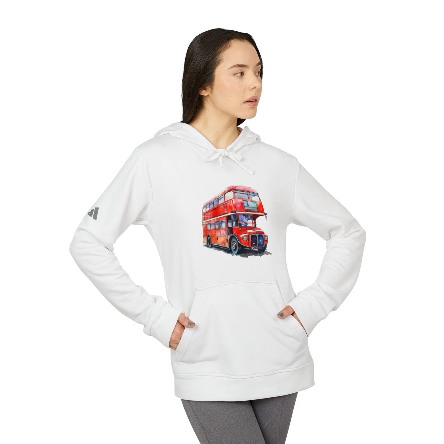 adidas Unisex Fleece Hoodie - London Transport English Bus - Iconic Red Double-Decker Design