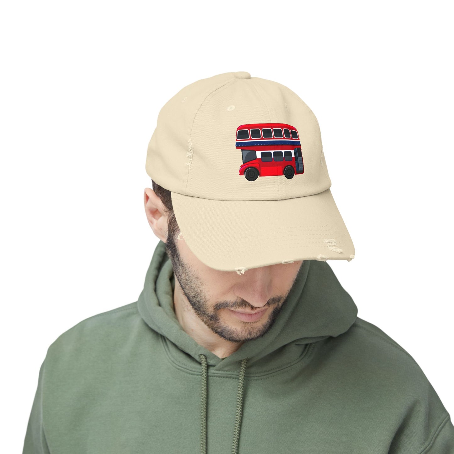 Vintage London Bus Cap, Unisex Distressed Cap, Casual Streetwear, Gift for Travelers, Retro Hat, Summer Accessory, Fun Fashion