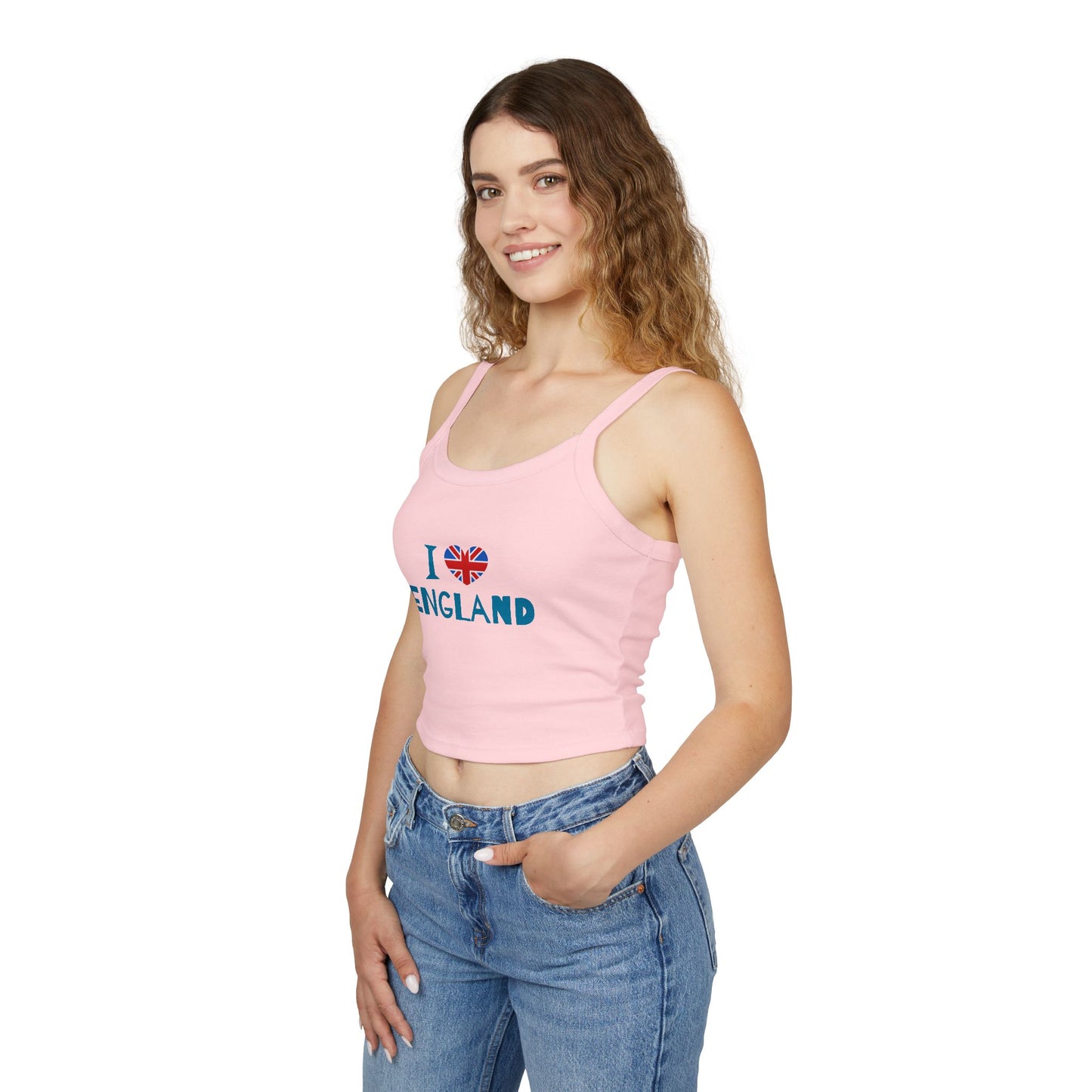 Women's Spaghetti Strap Tank Top - I Love England - Union Jack Heart Design
