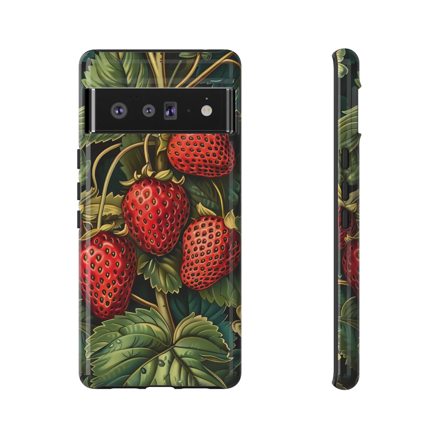 Strawberry Phone Case, Tough Berry Case, Floral Phone Cover, Cute Smartphone Shell, Nature-Inspired Gift