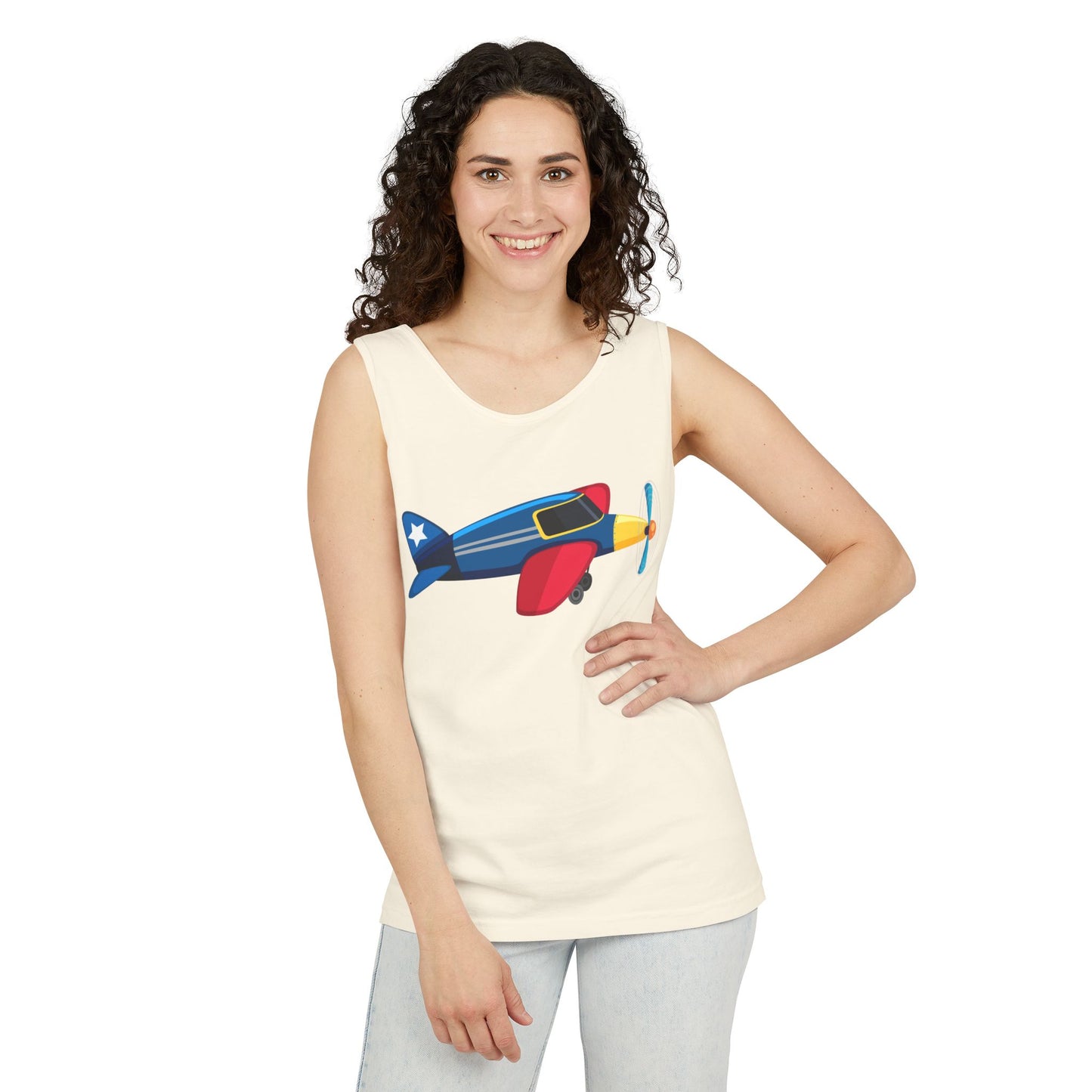 Unisex Garment-Dyed Tank Top - Vintage Airplane Illustration - Retro Aviation Design