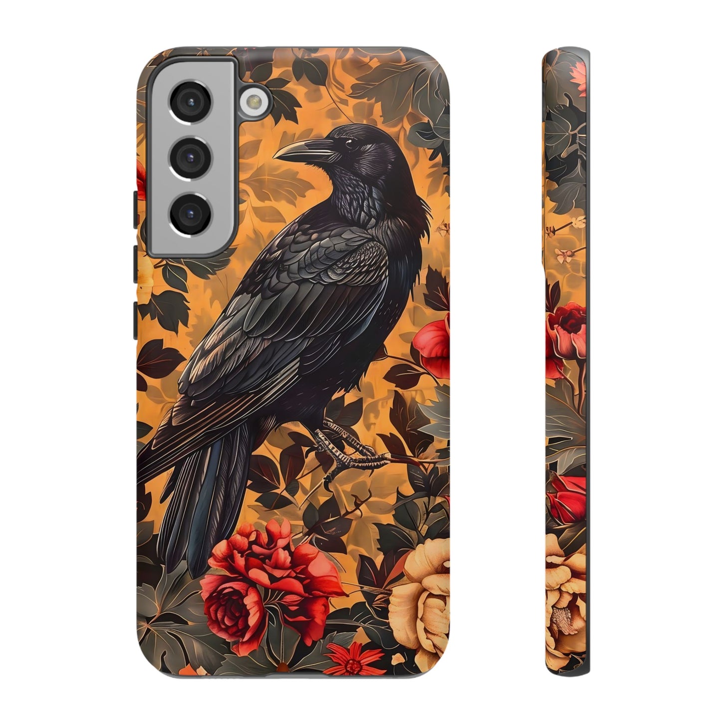 Raven Floral Phone Case - Tough Cases, Blackbird Decor, Gift for Nature Lovers, Bird Themed Accessories, Unique Phone Cover