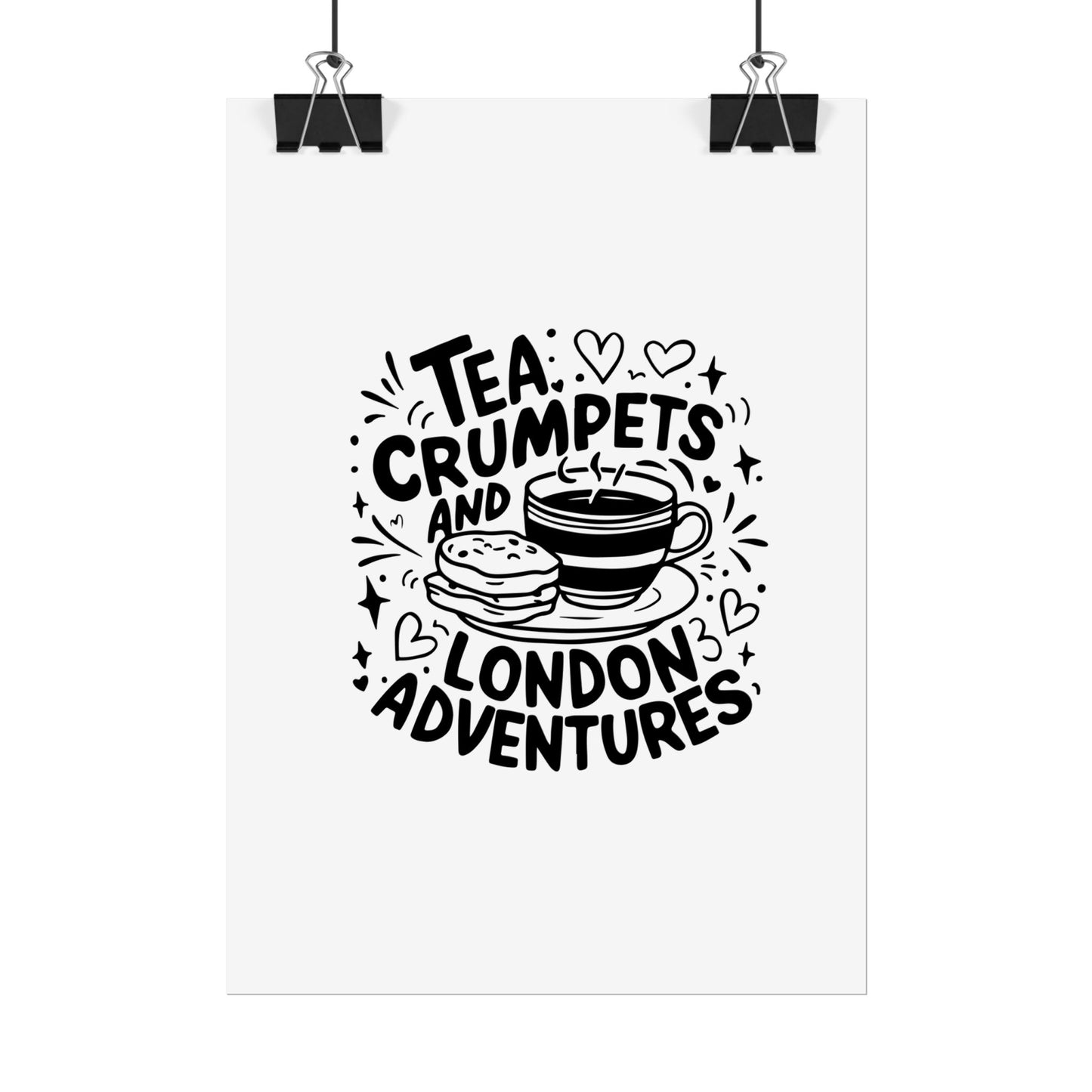 London Adventure Tea Crumpet Rolled Poster, Cute Wall Art, Gift for Tea Lovers, Home Decor, Travel Enthusiasts