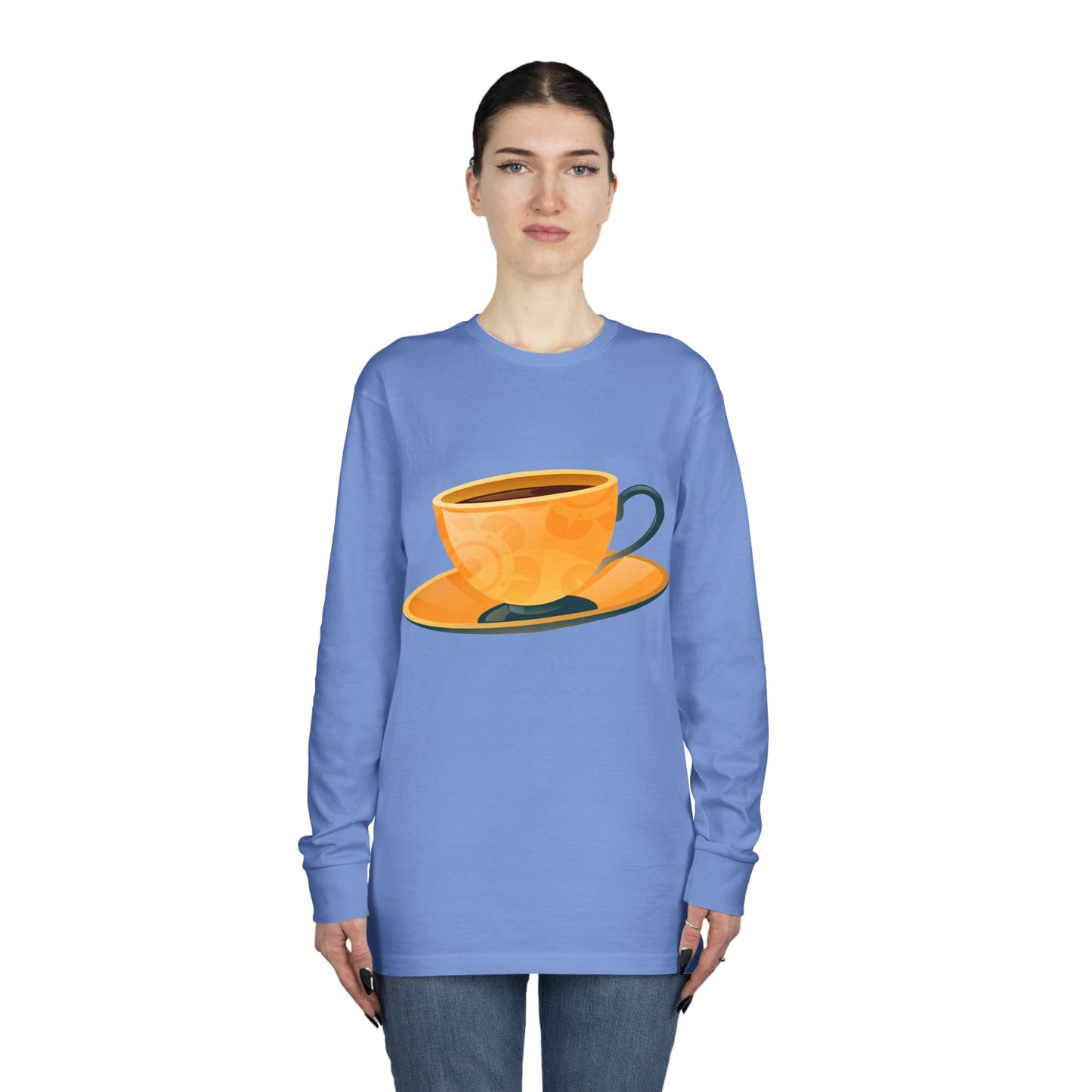 Long Sleeve Crewneck Tee - Elegant British Tea Cup - Classic Tea Time Style