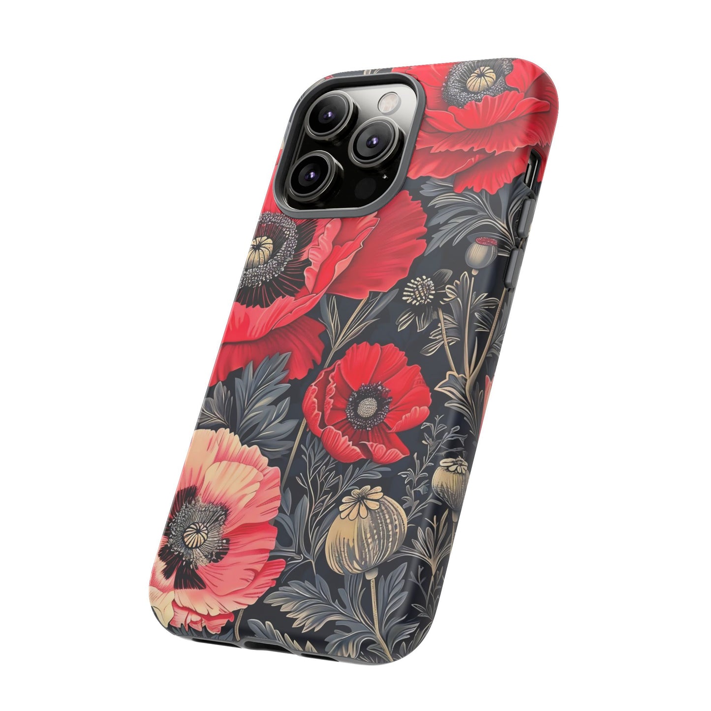 Floral Phone Case with Artistic Poppies, Tough Cases, Flower Design, Nature Lover Gift, Customizable Mobile Cover, Stylish Phone Accessories