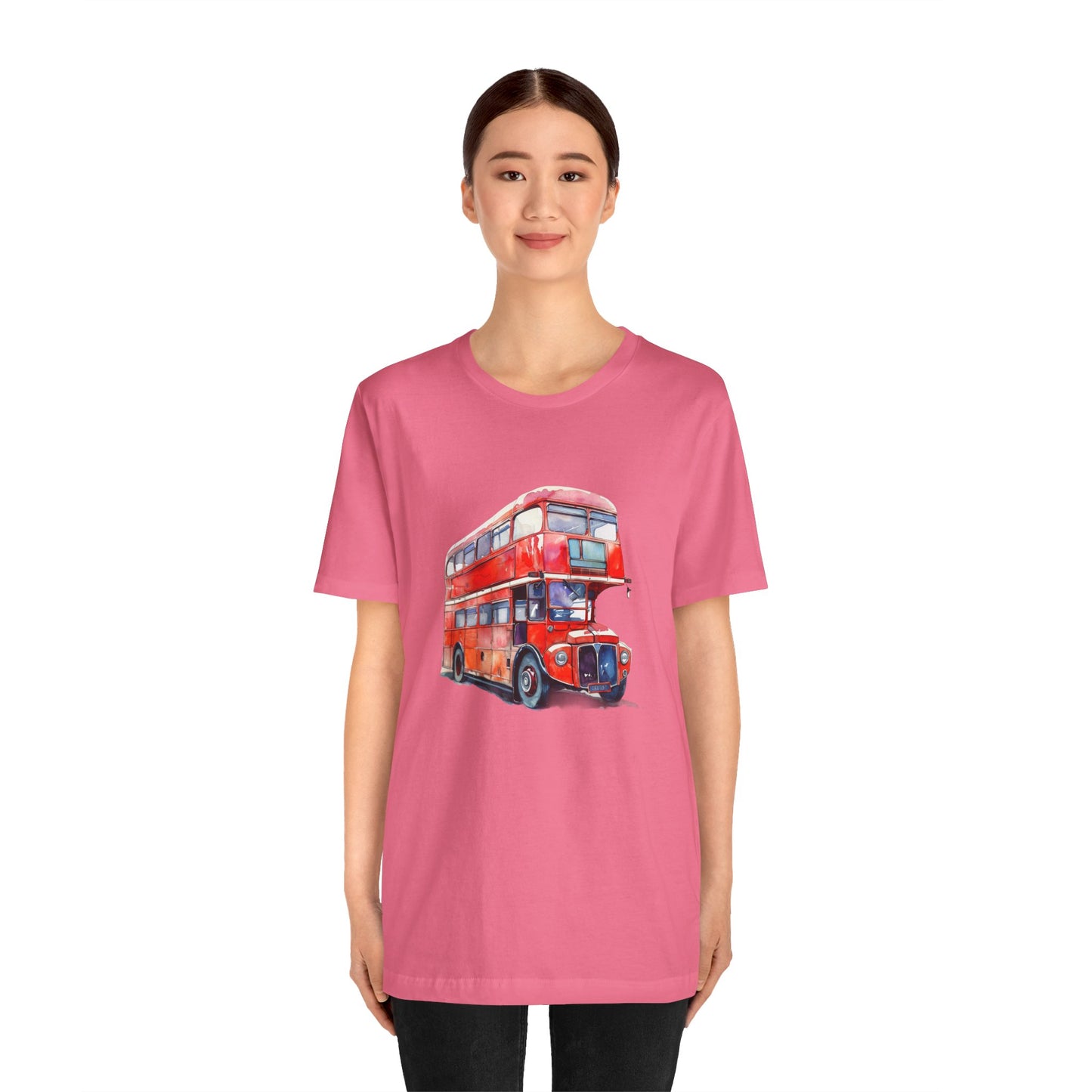 Unisex Jersey Short Sleeve Tee - London Transport English Bus - Iconic Red Double-Decker