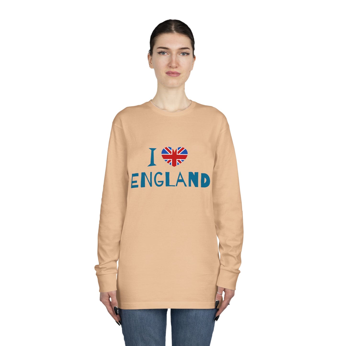 Long Sleeve Crewneck Tee - I Love England - Union Jack Heart Design