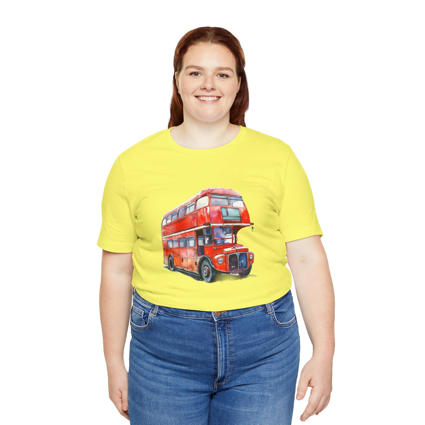 Unisex Jersey Short Sleeve Tee - London Transport English Bus - Iconic Red Double-Decker