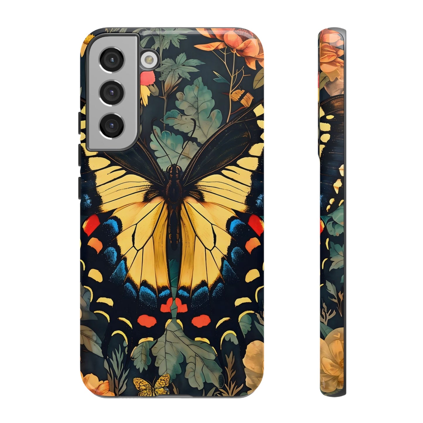 Butterfly Floral Phone Case, Art-inspire Tough Case, Gift for Nature Lovers, Butterfly Pattern Cover, Eco-Friendly Mobile Accessory