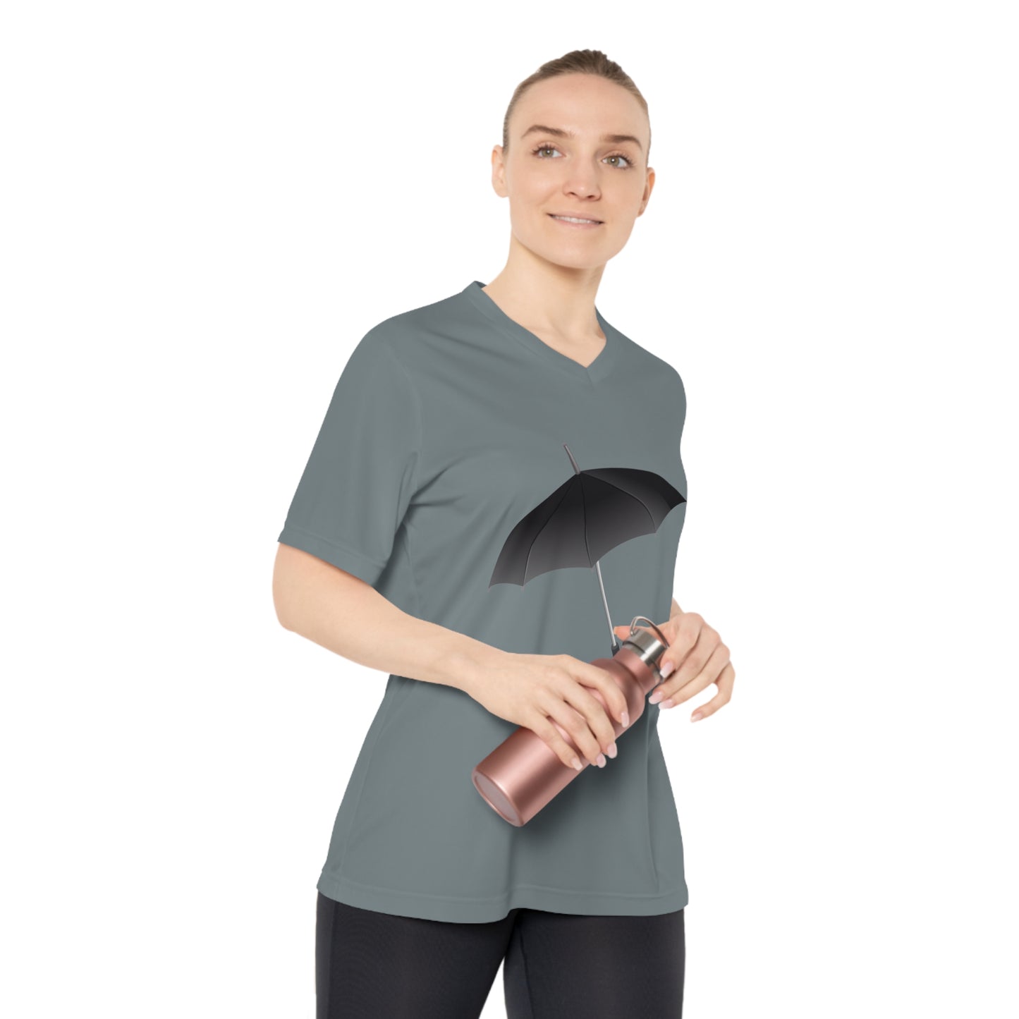 Women's Performance V-Neck T-Shirt - Stylish Umbrella Design for Active Lifestyle - Regal Royal Umbrella - Elegant and Majestic Design