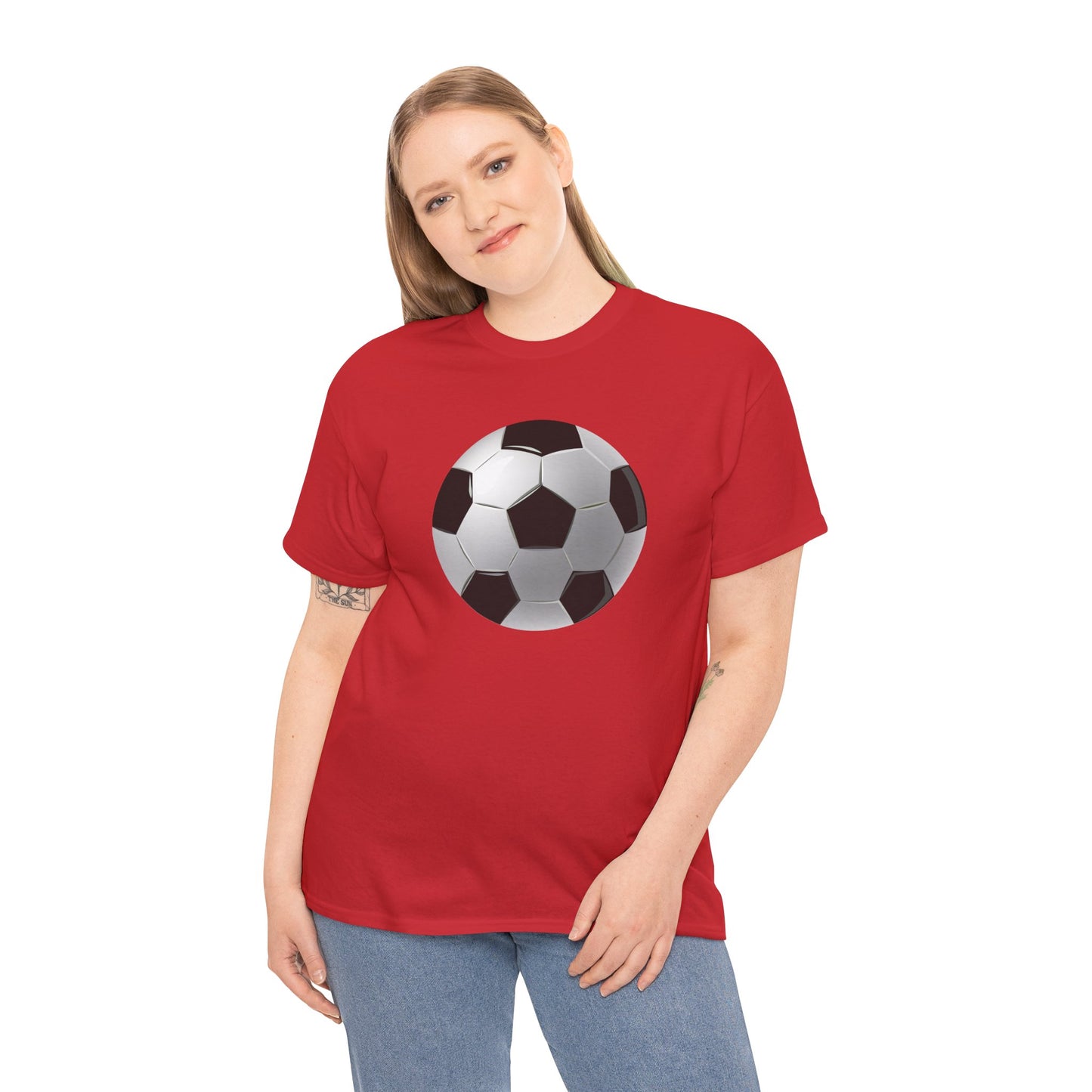 Unisex Heavy Cotton Tee - Dynamic Football Design - Sports Passion and Energy