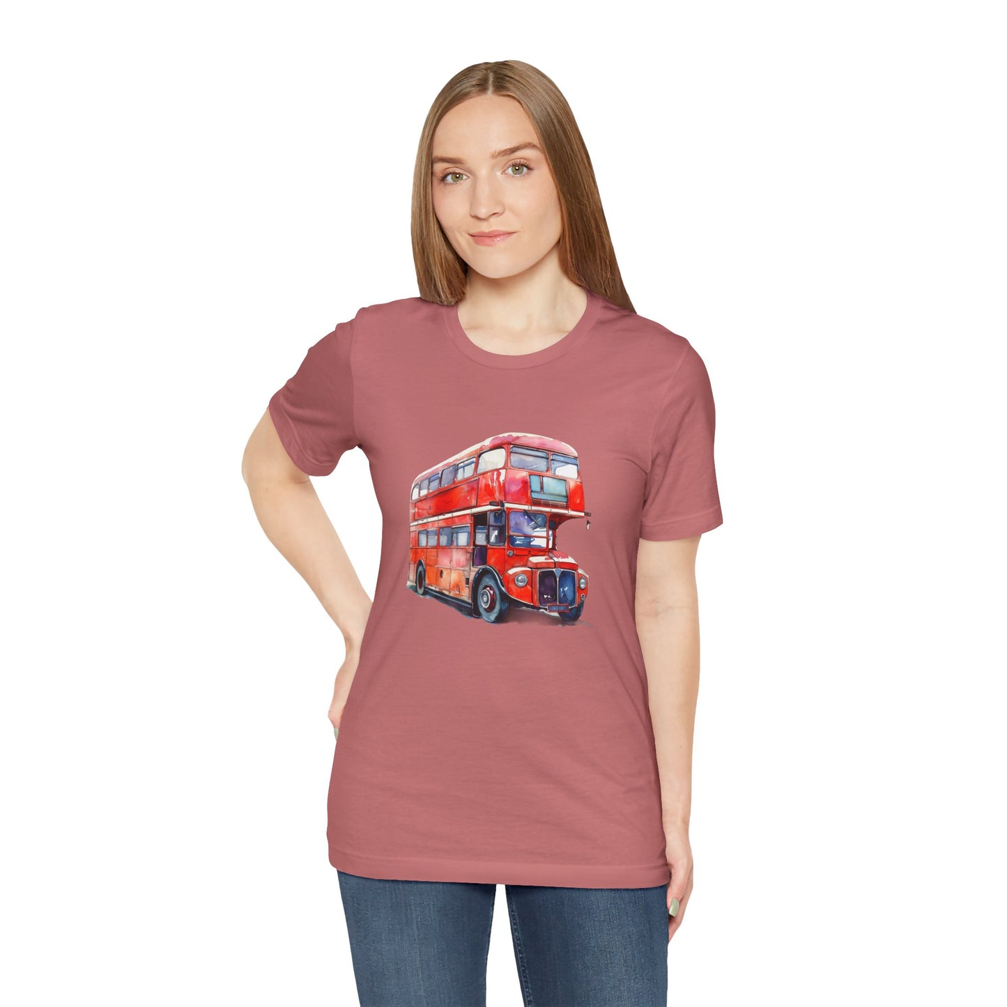 Unisex Jersey Short Sleeve Tee - London Transport English Bus - Iconic Red Double-Decker