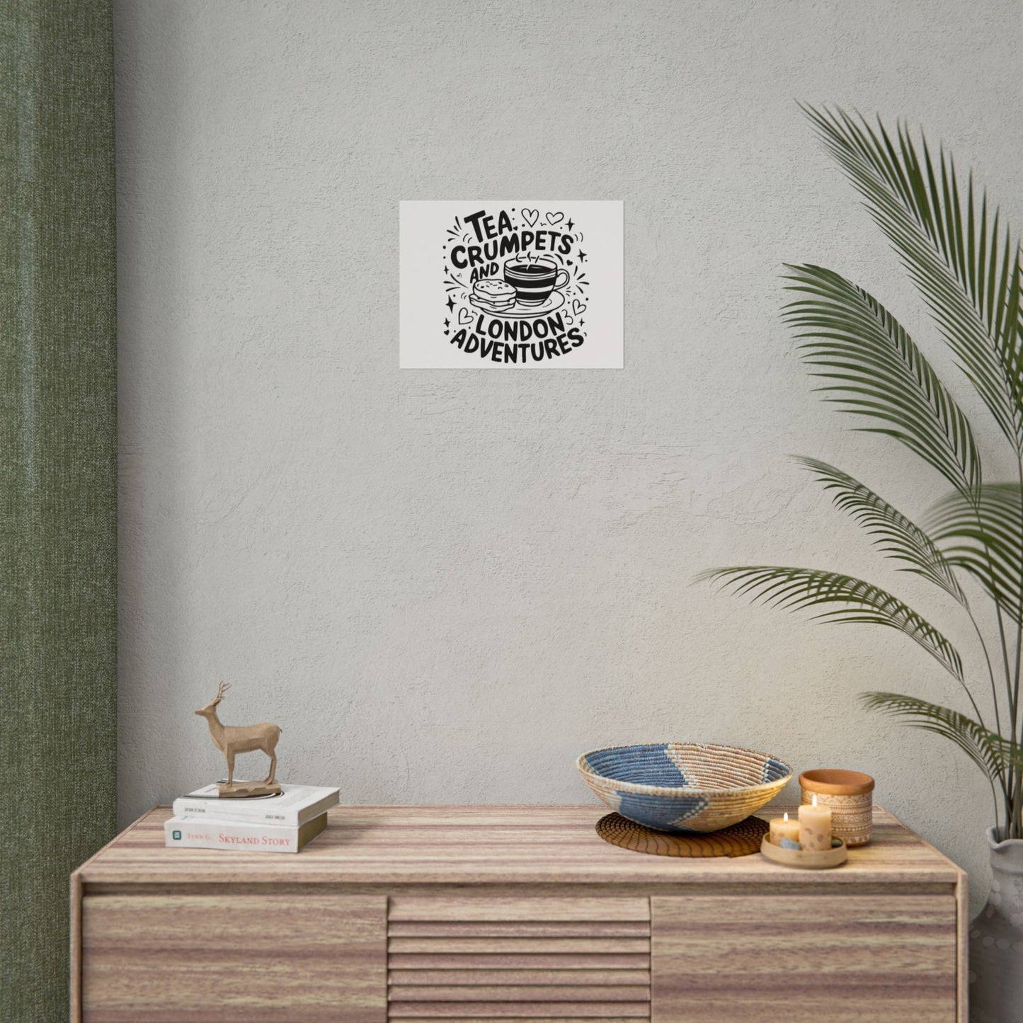 London Adventure Tea Crumpet Rolled Poster, Cute Wall Art, Gift for Tea Lovers, Home Decor, Travel Enthusiasts
