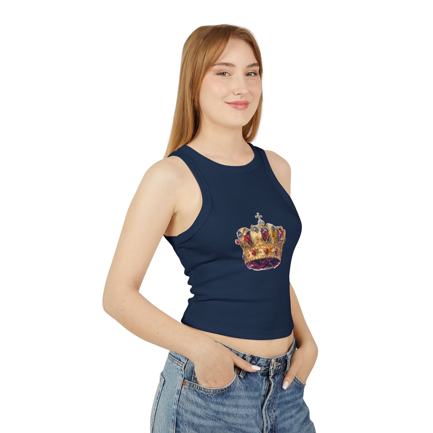 Women's Micro Rib Racer Tank Top - British Royal Crown Design - Iconic Symbol of Monarchy
