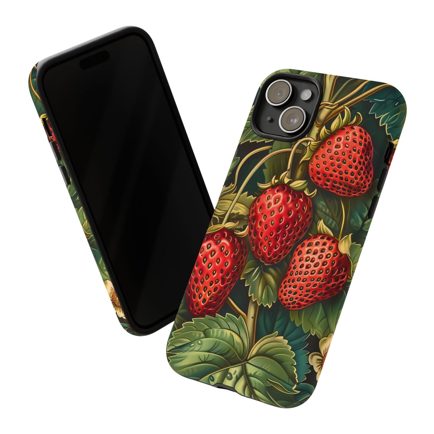 Strawberry Phone Case, Tough Berry Case, Floral Phone Cover, Cute Smartphone Shell, Nature-Inspired Gift