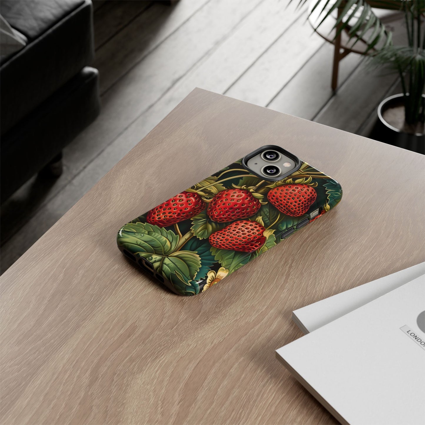 Strawberry Phone Case, Tough Berry Case, Floral Phone Cover, Cute Smartphone Shell, Nature-Inspired Gift