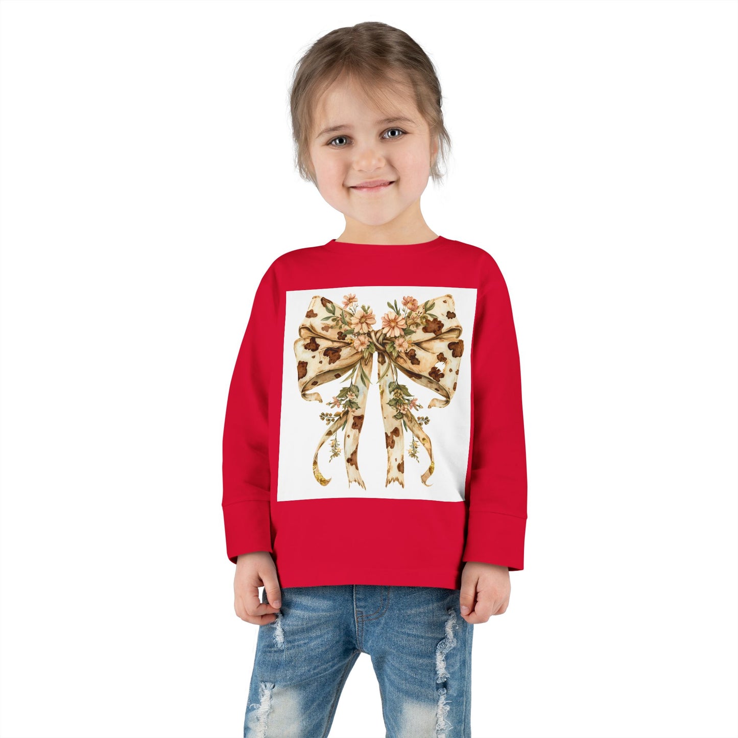 Rustic Floral Bow Toddler Long Sleeve Tee