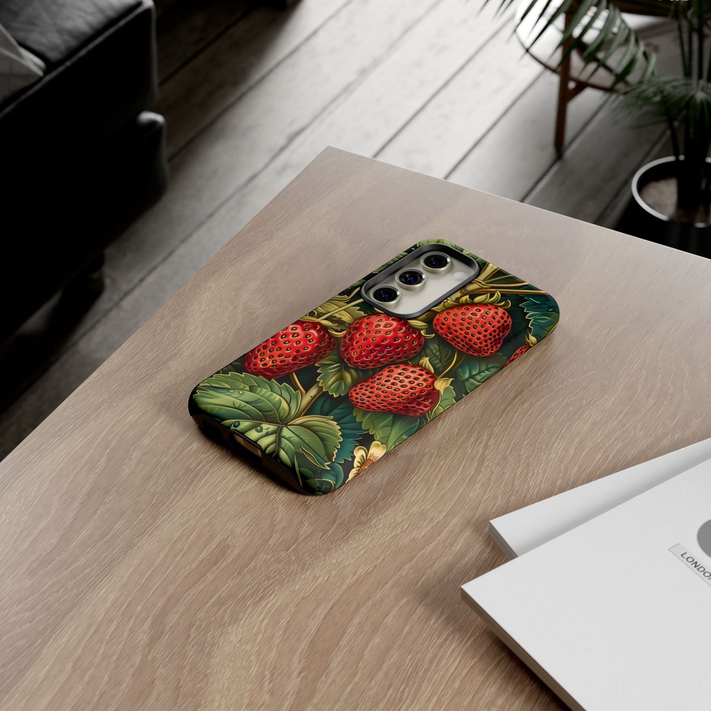 Strawberry Phone Case, Tough Berry Case, Floral Phone Cover, Cute Smartphone Shell, Nature-Inspired Gift