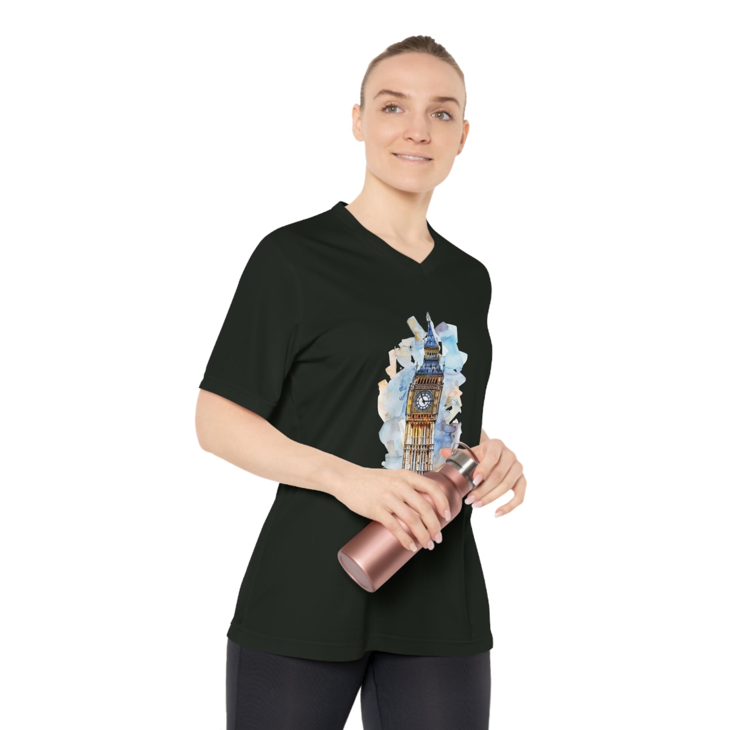 Women's Performance V-Neck T-Shirt - London's Big Ben Landmark Painting