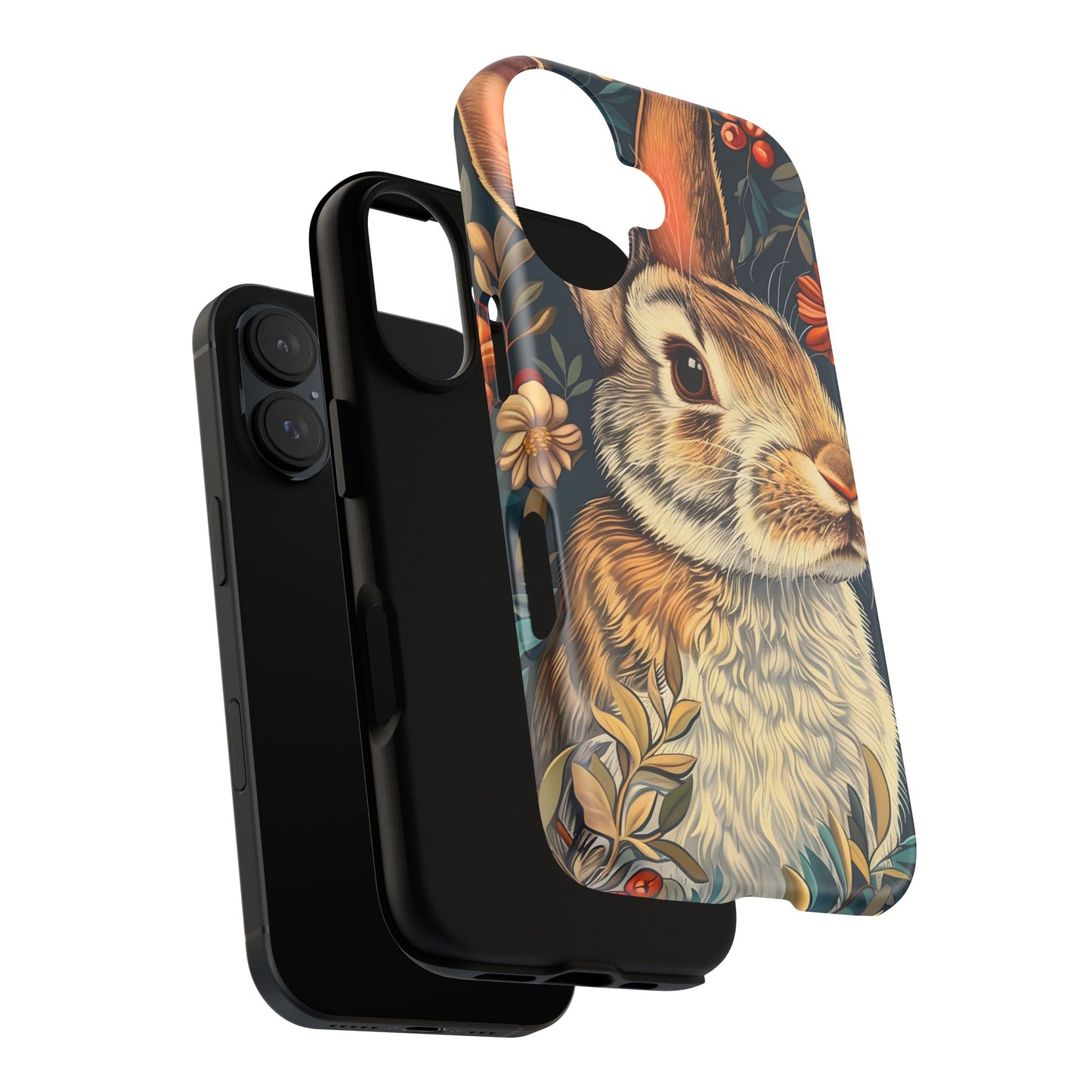 Rabbit Floral Phone Case, Cute Bunny Cover, Nature Lover Gift, Wildlife Photography, Protective Phone Accessory