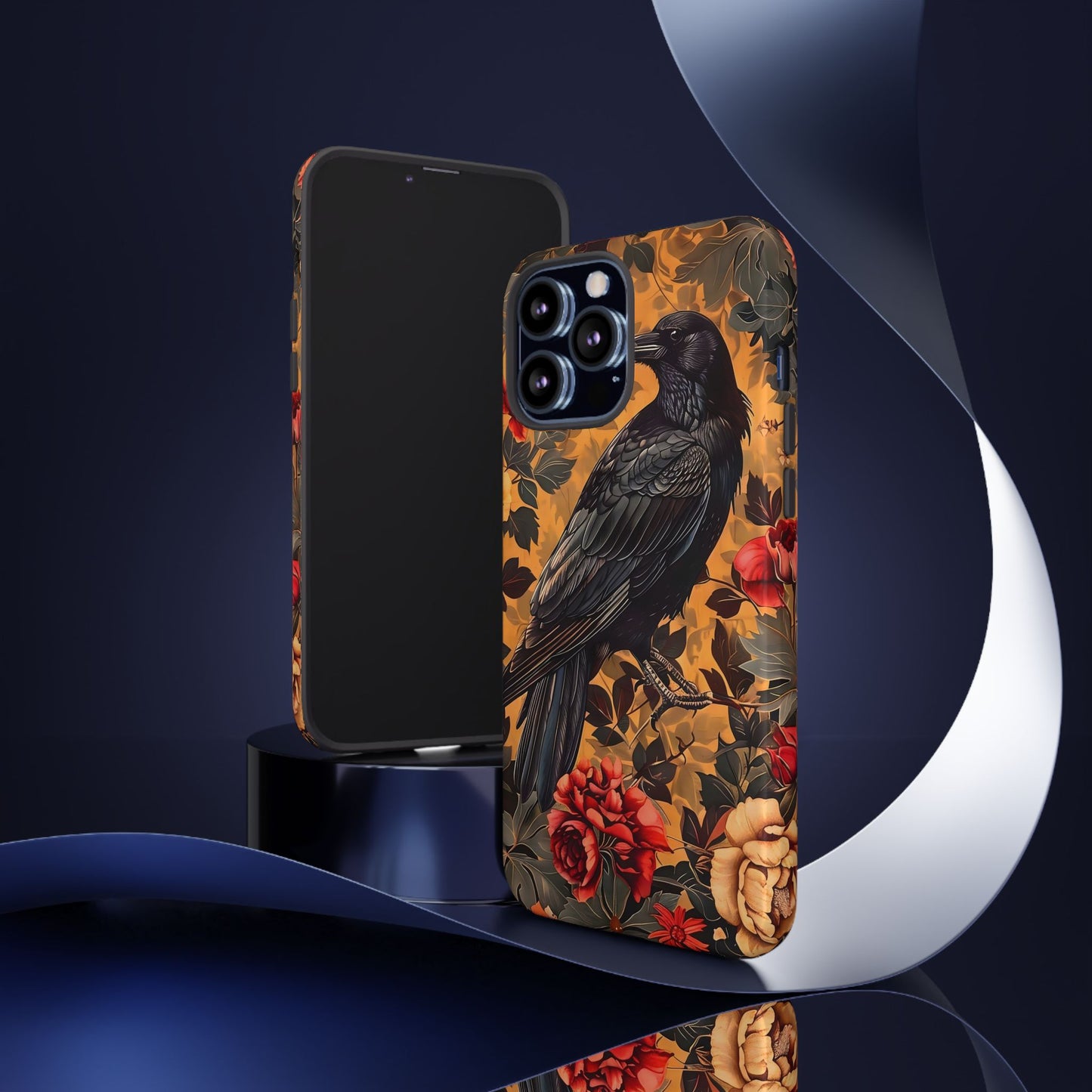 Raven Floral Phone Case - Tough Cases, Blackbird Decor, Gift for Nature Lovers, Bird Themed Accessories, Unique Phone Cover