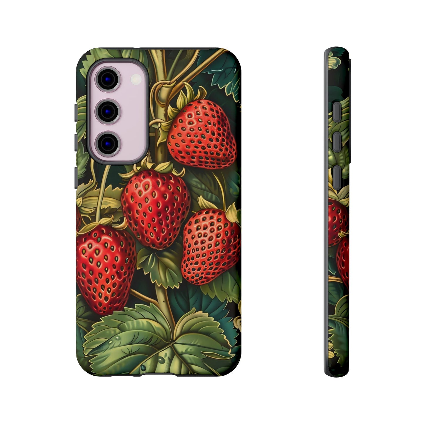 Strawberry Phone Case, Tough Berry Case, Floral Phone Cover, Cute Smartphone Shell, Nature-Inspired Gift