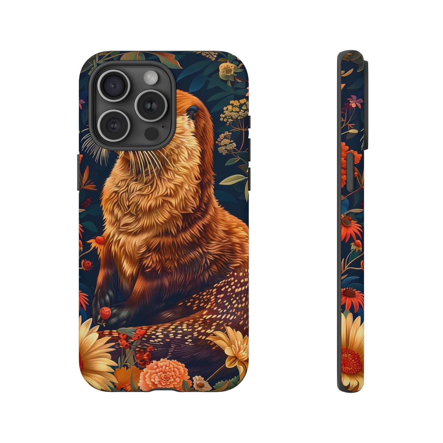 Otter Phone Case, Floral Otter Design, Tough Phone Cover, Nature Lover Gift, Cute Animal Accessories
