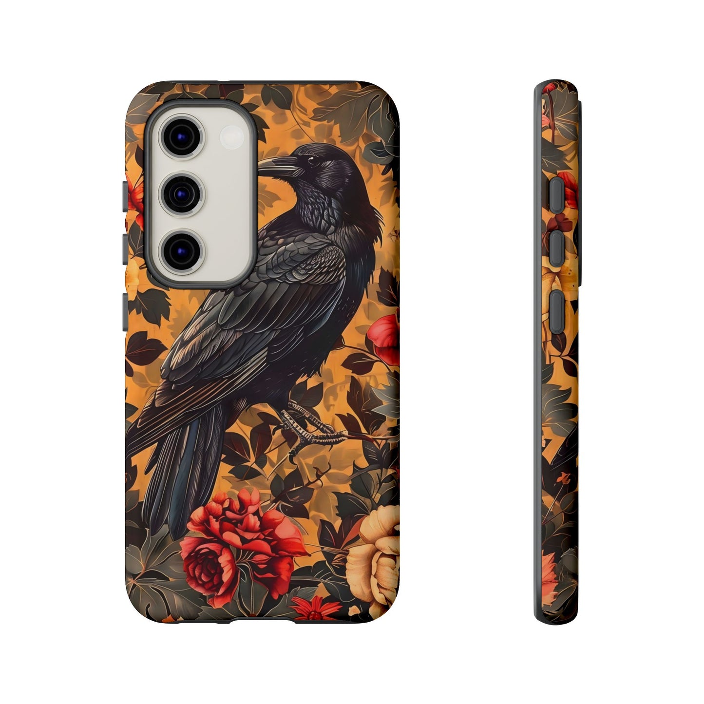 Raven Floral Phone Case - Tough Cases, Blackbird Decor, Gift for Nature Lovers, Bird Themed Accessories, Unique Phone Cover