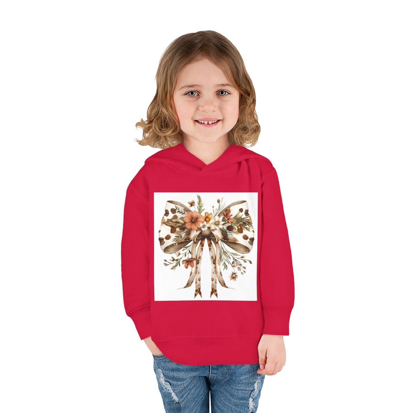 Floral Bow Toddler Pullover Fleece Hoodie - Cute & Cozy for Little Ones